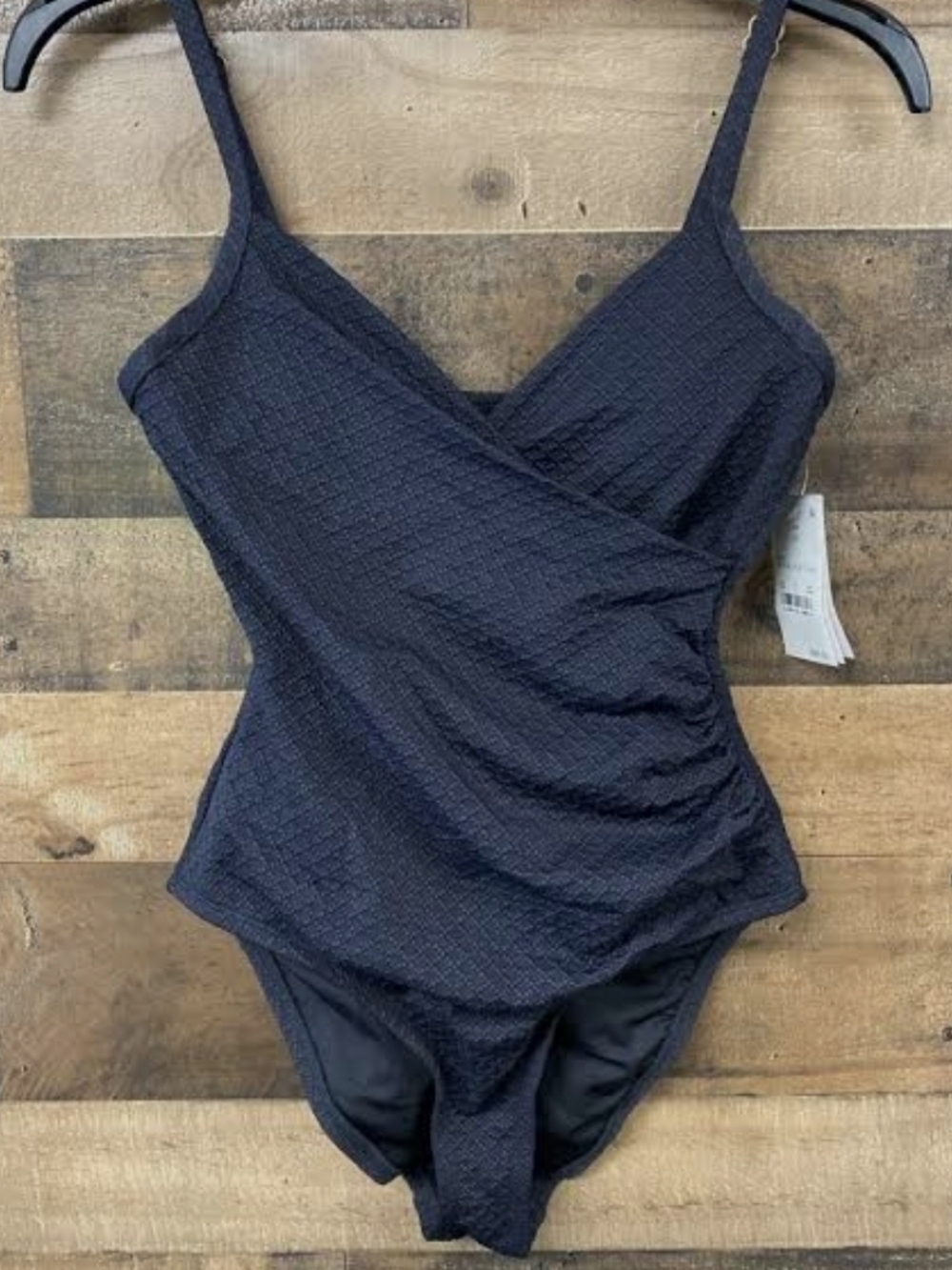 Lands' End Black Textured Surplice One-Piece Swimsuit
